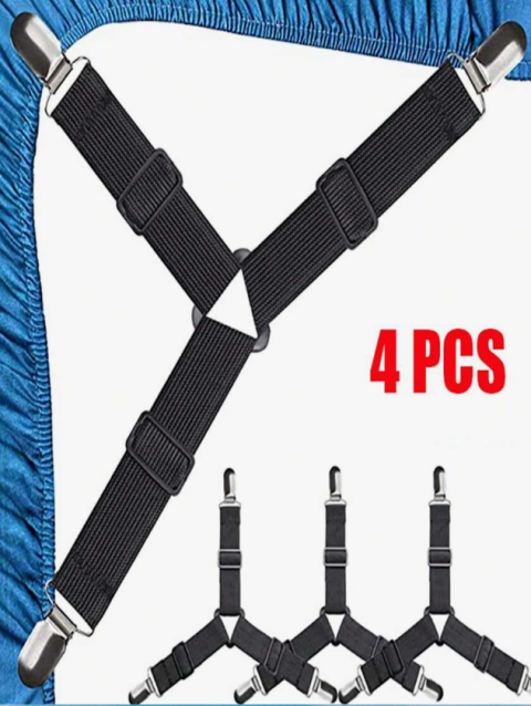 4Pcs Adjustable Elastic Bed Sheet Straps – Non-Slip Fasteners for Mattress, Sofa, Tablecloth – Universal Fit Sheet Holders & Clips